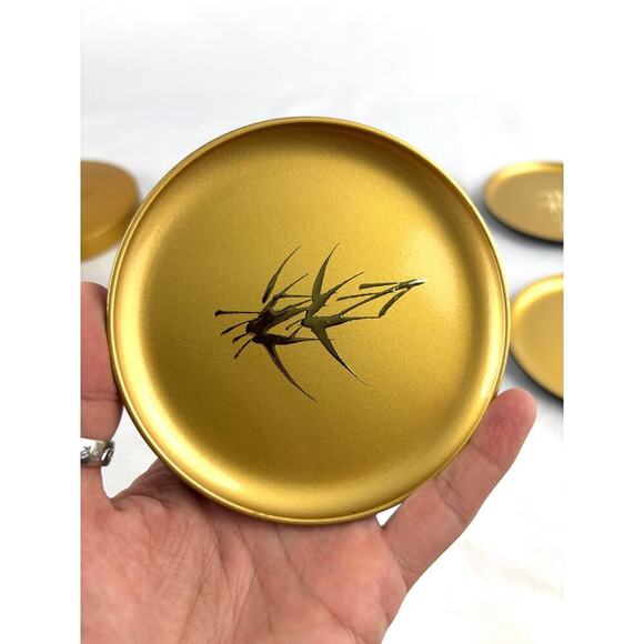 VTG Otagiri Original Gold Lacquer Coaster Set of 6 Bamboo Motif - Picture 7 of 15